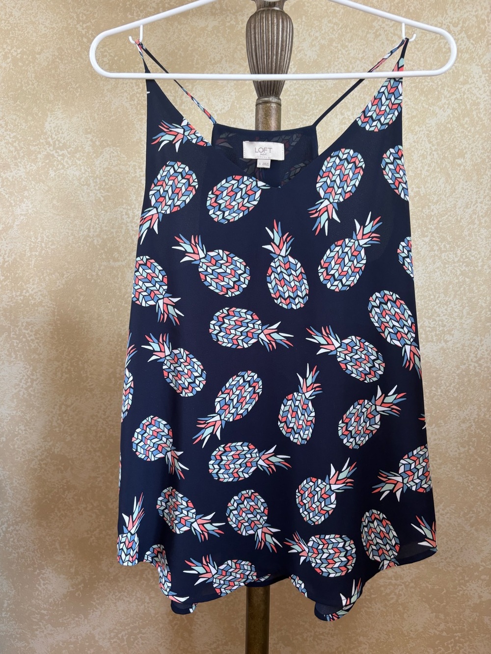 LOFT Navy Pineapple V-Neck Cami Tank Top - Size: Small